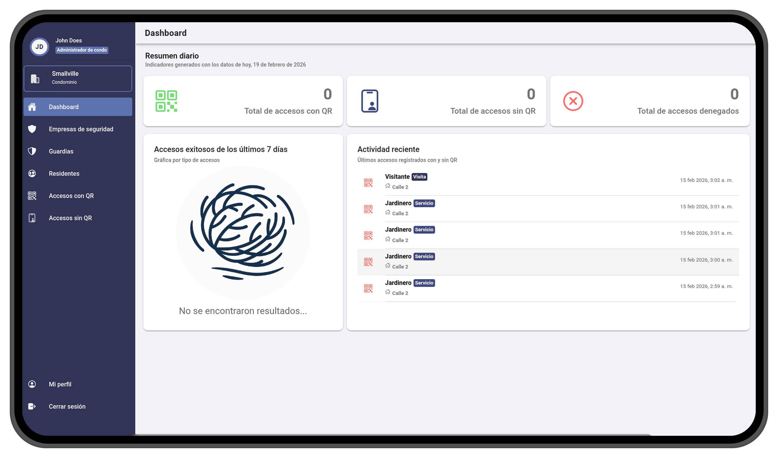 Panel administrador Entrycondo